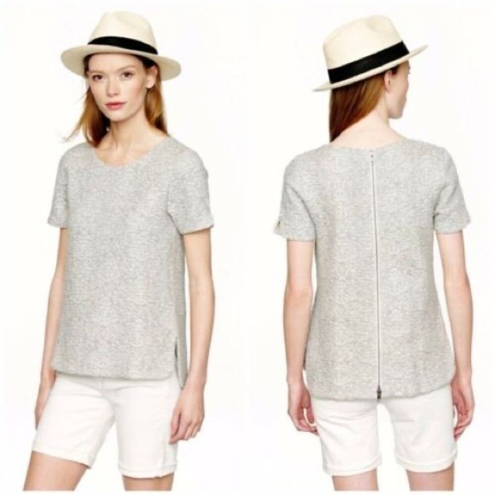 J.Crew Women's Short Sleeve Jacquard Back Zip Top in Gray - Sz S